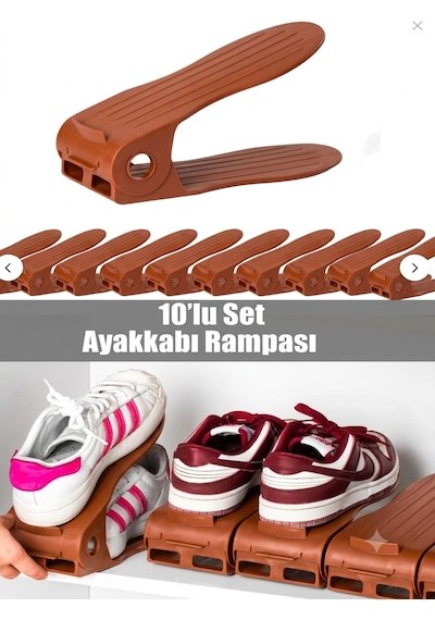 10 Lu Ayarlanabilir Ayakkabı Rampası - Ayakkabı Dolap İçi Düzenleyici Organizer Kahverengi