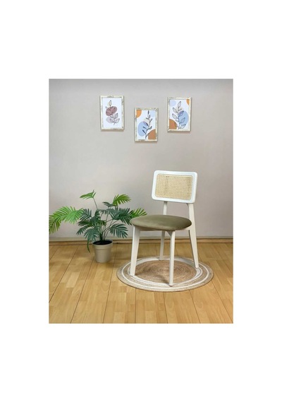 Ahşap Zion Hasırlı Sandalye, Mutfak Ve Bahçe Sandalyesi Salon Hazeranlı Sandalye Beyaz