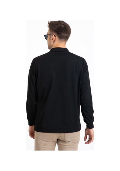 Erkek Orta Yaş ve Üzeri Polo Yaka Cepli Uzun Kollu Mevsimlik Sweatshirt 1103-Siyah-Siyah