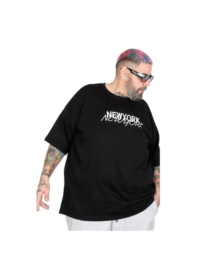Cusseli Büyük Beden Unisex Bisiklet Yaka Tshirt New York 26204 Sıyah Siyah