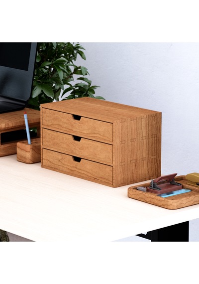Desna Üç Katlı Üç Çekmeceli Dolap - Kiraz 34 Cm Uzunluk X 19 Cm Derinlik X 20 Cm Woodsaka Doğal Ahşap