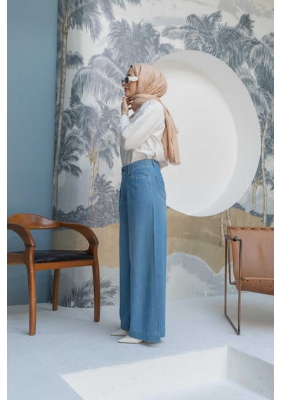1165-denim Bol Paça Pantolon Mavi Mavi