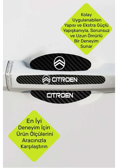 Dekoratif Citroen Uyumlu Karbon Kapı Kolu Koruma Seti Şık Beyaz Yazılı 8 Parça Koruyucu Folyo