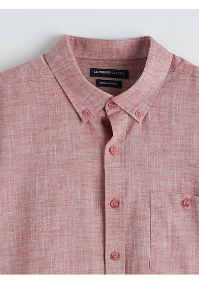 Lcwaıkıkı Classic Bordo Regular Fit Keten Karışımlı Erkek Gömlek