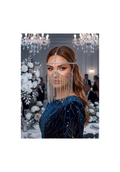 The Sultanah Veil Kristal Taşlı Sarkıntılı Yüz Maskesi/peçe Gümüş - 887385069 Gümüş