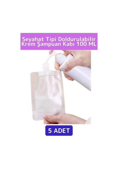 Seyahat Tipi Çanta Boy Sızdırmaz Yıkanıp Tekrar Kullanılabilir Krem Losyon Şampuan Kabı 100 Ml 5adet