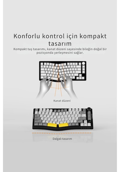 Aks075 Ergonomik Daydream Switch-mekanik Klavye-bt5.1/2.4gwireless/usb Kablolu-hotswap Dinamik Rgb