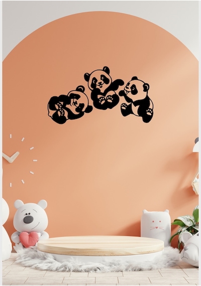 Baby Pandalar Üçlü Figürlü Dekoratif Metal Duvar Süsü