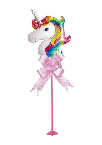 Pembe Unicorn Çubuklu Folyo Balon Beyaz