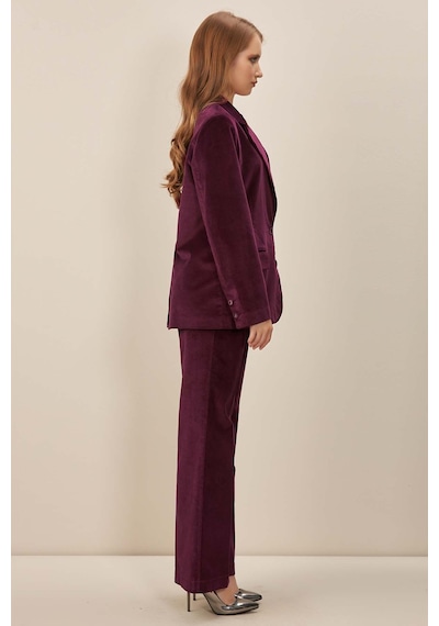 Erkek Yaka Mürdüm Kadife Blazer Mürdüm