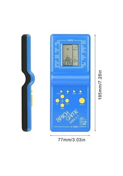 Pilli Sesli 9 Butonlu 9999 İn 1 Renkli Nostaljik Tetris Eğitici Ve Eğlenceli Oyuncak El Konsolu Mavi