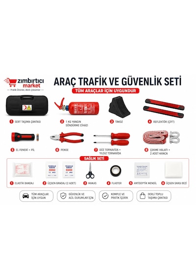 Trafik Ve Lüx İlk Yardım Setli Tüvtürk Onaylı Yeni Mevzuata Uygun Siyah