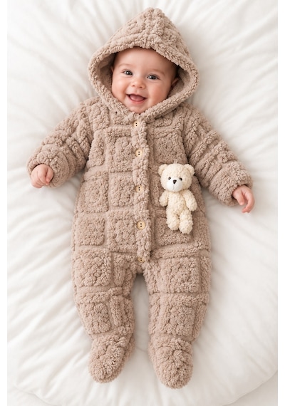 Kız Erkek Bebek Tavşan Ve Ayı Oyuncaklı Peluş Tulum Tlm0301 Kahverengi
