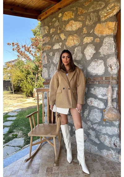 Alemdarshop Camel İki Düğmeli Manto