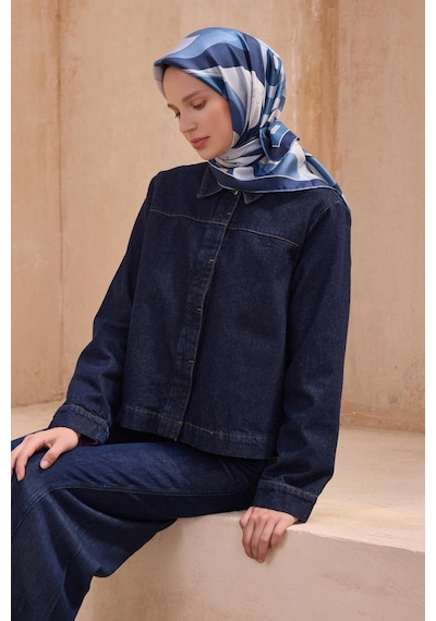 Belli İpek Eşarp - 4108-91 Lacivert Siyah Füme