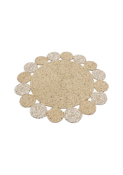Eko Halı Patna Ptn 03 Natural Whıte Jüt Hasır Görünümlü Hav Toz Vermez Örgü Halı - 150X150