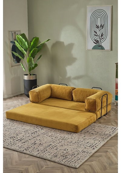 Dekoport Relax Kanepe Dinlenme Koltuğu Puffy Kanepe Yatak Olabilen Açılır Aktivite Koltuğu Hardal