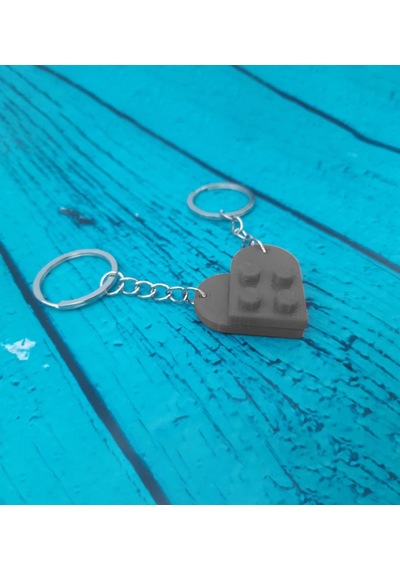 Seninle Anlam Bulurum Lego Dizayn Kalp Anahtarlık 2'li Gri Renk Çok Renkli