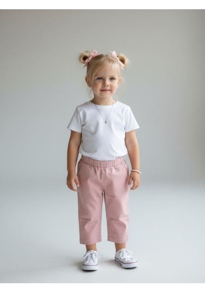 Zekids Kız Bebek Yumuşak Dokulu Beli Lastikli Pantolon-16946 Pembe