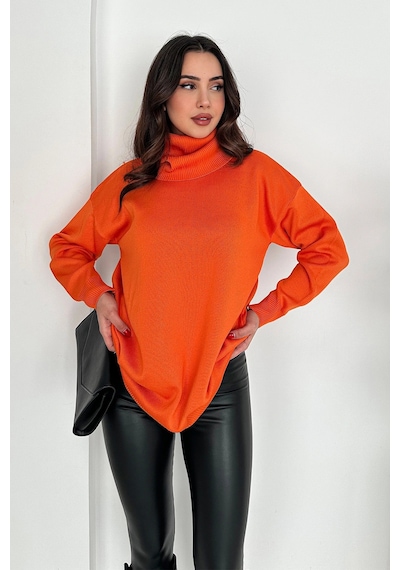Asprin Fashion Degaje Yaka Triko Bluz Turuncu + Hediye Kolye Turuncu