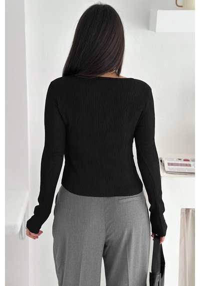 Noa & Noa Kadın Düğme Detaylı Fit Triko Bluz Zarif & Modern Stil Siyah