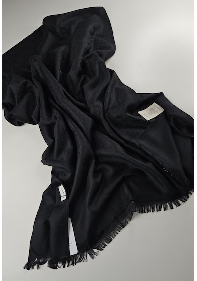 Miorel Scarfs İnce Kumaş G Desen Pamuklu Şal Yün İpek Şal 4 Mevsim Çift Taraflı Siyah