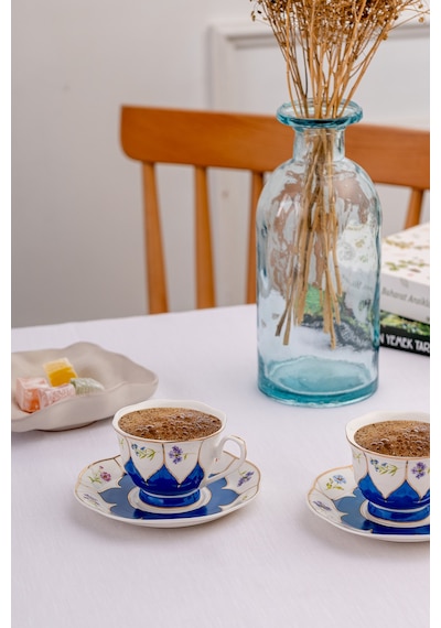 Emsan Kır Çiçekleri 2 Kişilik Kahve Fincan Takımı Mavi 80 Ml