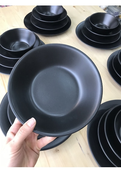 Keramika Mat Siyah 30 Parça 6 Kişilik Yemek Kahvaltı Takımı