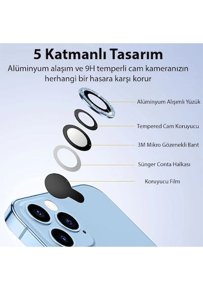 Ally iPhone Uyumlu 14 Pro-14 Pro Max Diamond Taş İşlemeli Alüminyum Alaşımlı Kamera Lens Koruyucu- 5775 Altın