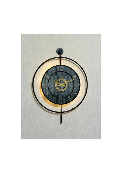 Pey Aksesuar Metal Camlı Duvar Saati 50 X 70 Cm Orta Boy Işıklı Gerçek Cam M51-siyah-füme-siyah-gold M51-siyah-füme-siyah-gold