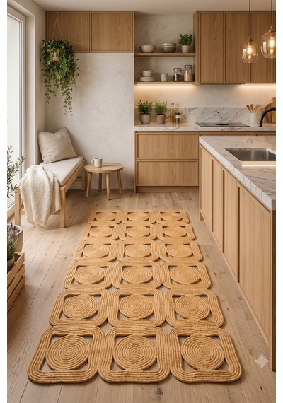 Jüt Hasır Kare Kilim Dekoratif Halı Yolluk Doğal Görünümlü Bohem Modern Ev Dekorasyonu Salon Oturma Mutfak Balkon Çocuk Odası 160kırçıllıhasır