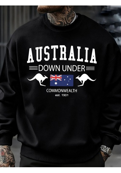 Startmore Tarzsokak Avustralya Down Under Baskılar Kazaklar Erkekler Sonbahar Tişörtü Moda Rahat Sokak Şıklığı Hi Siyah