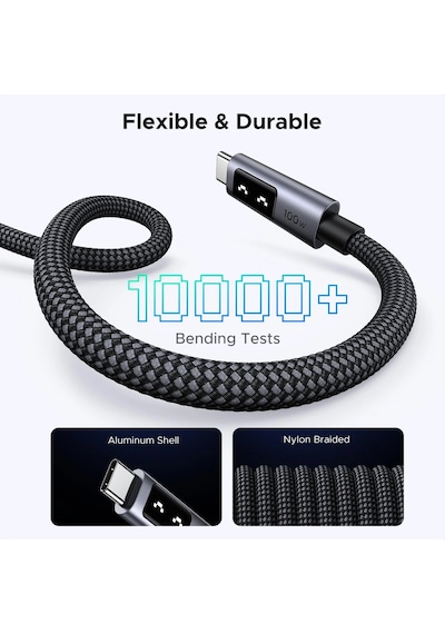 Ugreen Uno Usb-c 100w 5a Qc Pd Örgülü Hızlı Şarj Kablosu, 1 Metre, Siyah, 35501