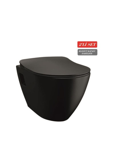 Creavit Terra Asma Klozet Tp325.sm Mat Siyah + Duck Yavaş Kapanan Kapak Mat Siyah 2'li Set Siyah