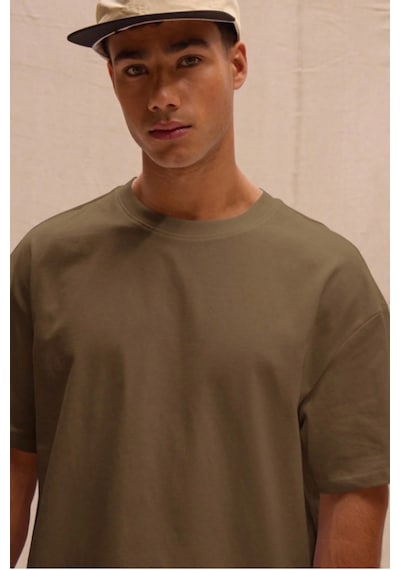 Erkek %100 Organik Pamuklu Kalın Dokulu Comfort Fit Bisiklet Yakalı T-shirt Kahverengi