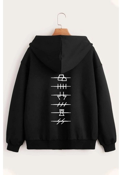 Tarzsokak Unisex Baskılı Kapüşonlu Fermuarlı Sweatshirt Siyah