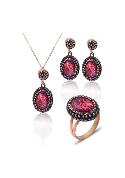 Pembe Paraiba Ve Swarovski Taşlı 925 Ayar Gümüş Kadın Üçlü Set 201025579