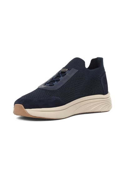 Erkek Lacivert Kalın Tabanlı Deri Sneaker