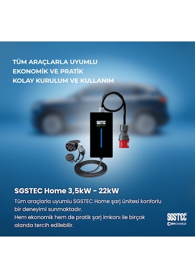 SGSTEC Home 22 KW 10Metre Kablolu Elektrikli Araç Şarj Cihazı