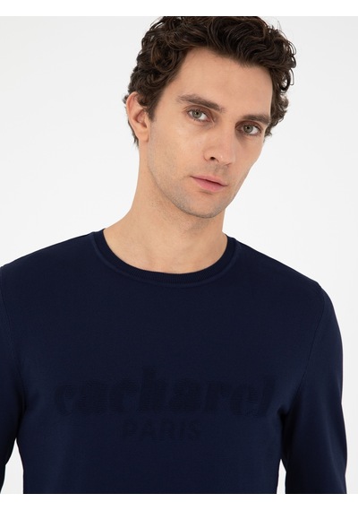 Cacharel Lacivert Slim Fit Bisiklet Yaka Triko Kazak