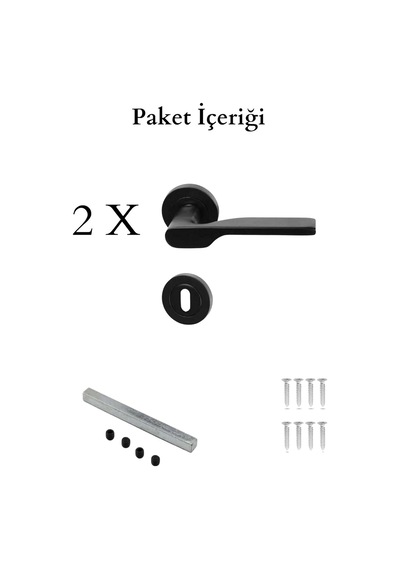 Modern Dekor Siyah Yuvarlak Rozetli Kapı Kolu - Eda Yuvarlak Serisi - Rozetli Kapı Kolu Oda Siyah Tek Ebat