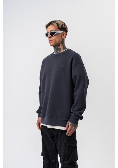 Erkek Respire Yazı Detaylı Basic Oversize Sweatshirt Füme