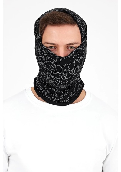 Butikgiz Erkek 4 Fonksiyonlu Koruyucu Pamuklu, Esnek, Terletmez, Bandana, Boyunluk, Maske - Tek Ebat / Siyah2 Siyah2