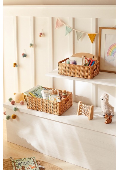 Ocean Home Textile 2'li Çocuk Odası Yıkanabilir Bej Pp Rattan Sepet Set 33 X 23 X 11 / 39 X 29 X 13 Cm