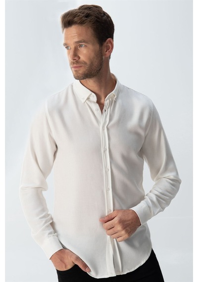 Tudors Slim Fit Kışlık Yün Viskon Düz Gömlek-25543 Beyaz Tudors Slim Fit Kışlık Yün Viskon Düz Gömlek-25543 Beyaz