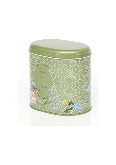 Blooming Green Desenli Oval Metal Saklama Kabı 14 x 12 x 13 CM 1.4 L Çok Renkli