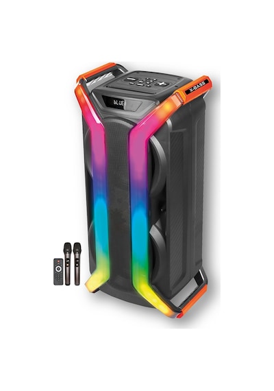 Çift Mikrofonlu Karaoke Seti Dev 8x2 İnç Bluetooth Kule Hoparlör Rgb Led Işıklı Kumandalı