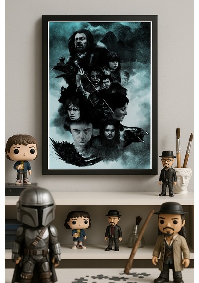 Stark Family Siyah Ahşap Çerçeveli Poster, Dekoratif Game Of Thrones Duvar Tablosu
