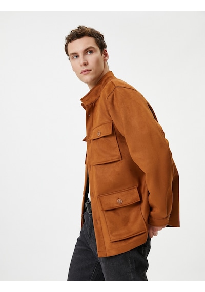 Koton Süet Görünümlü Ceket Slim Fit Cep Detaylı Düğmeli Kahverengi 4Wam20199Hw 4Wam20199Hw517 Kahverengi
