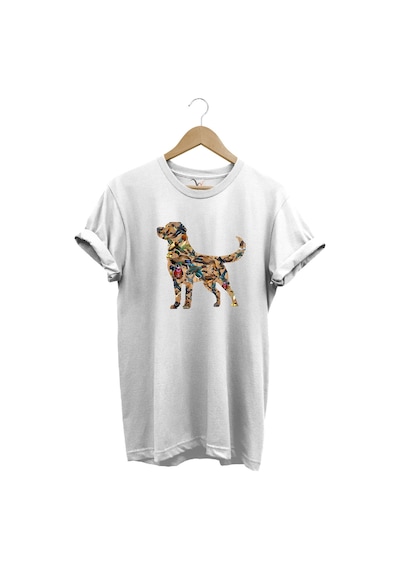 Avcılık Hunting Av Köpeği Ve Ördek Baskılı %100 Pamuk Regular Fit Bisiklet Yaka Beyaz T-shirt Beyaz